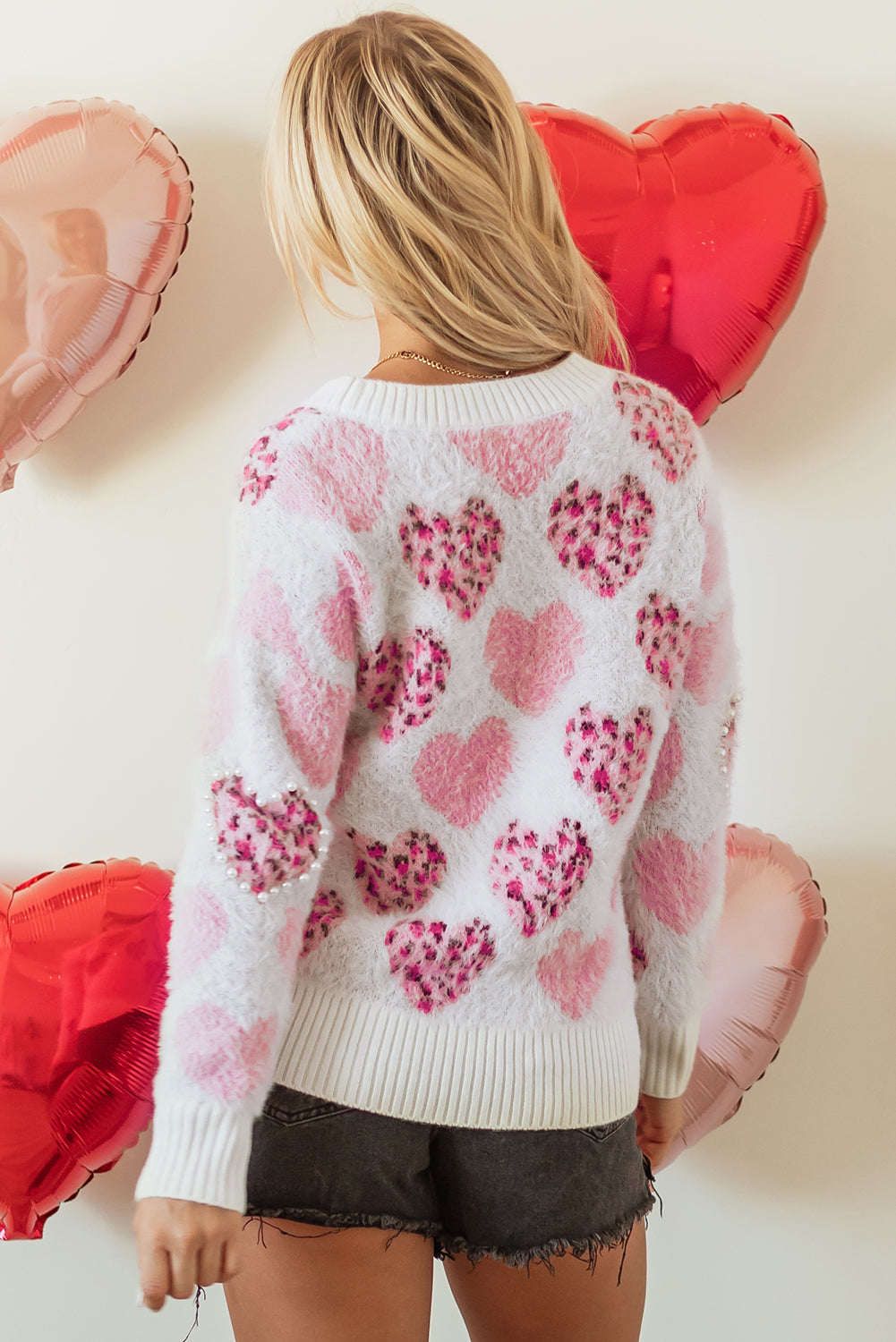 Pink Heart Leopard Print Sweater