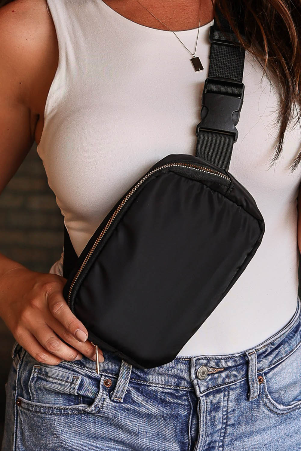 Black Waterproof Zipped Crossbody Chest Bag