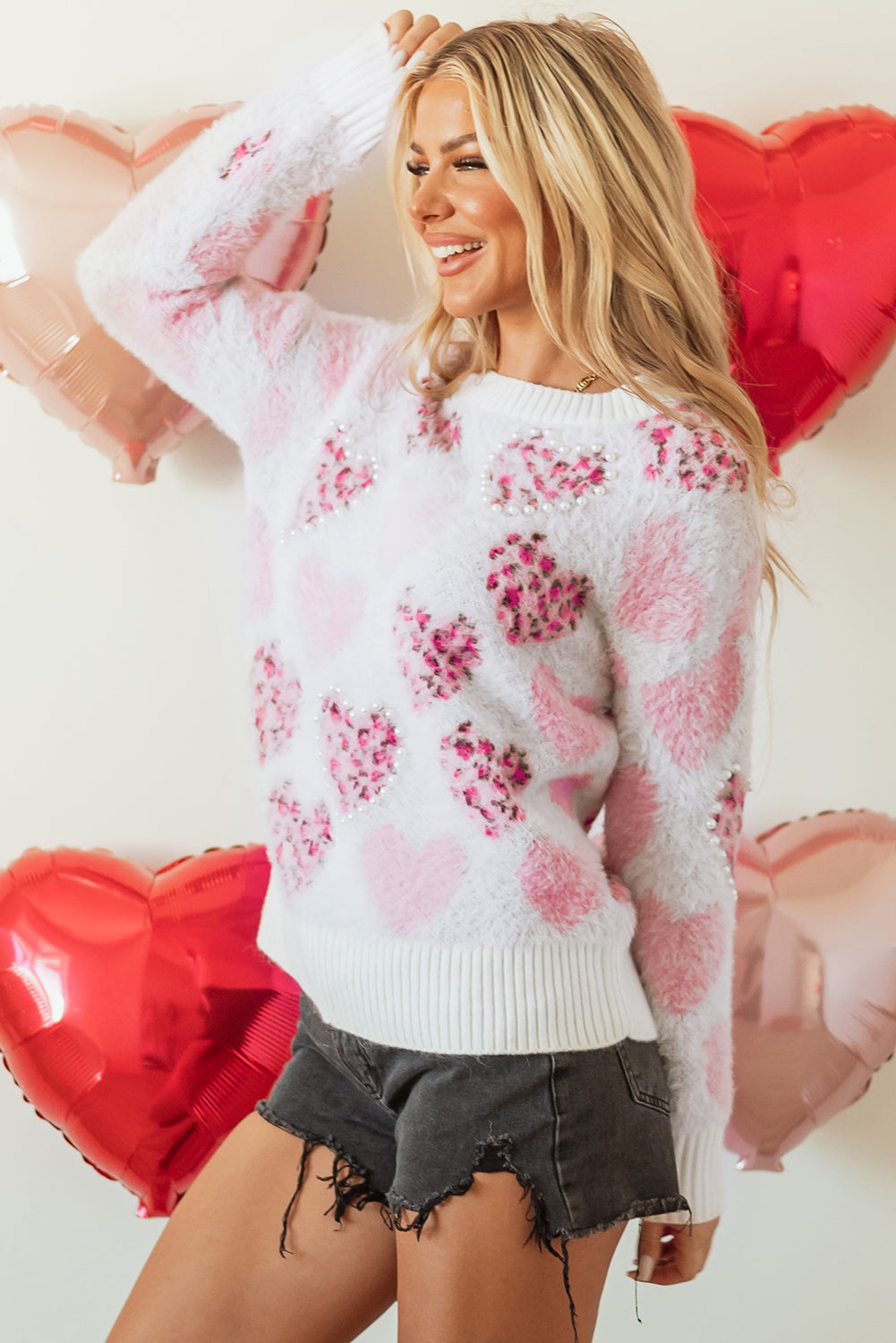 Pink Heart Leopard Print Sweater