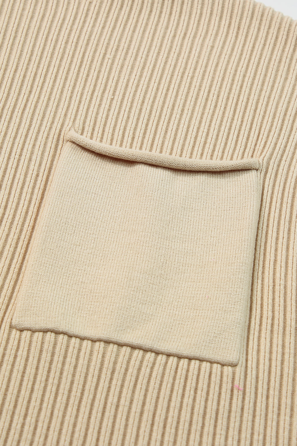 Oatmeal Patch Pocket Ribbed Knit Short Sleeve Turtleneck Sweater