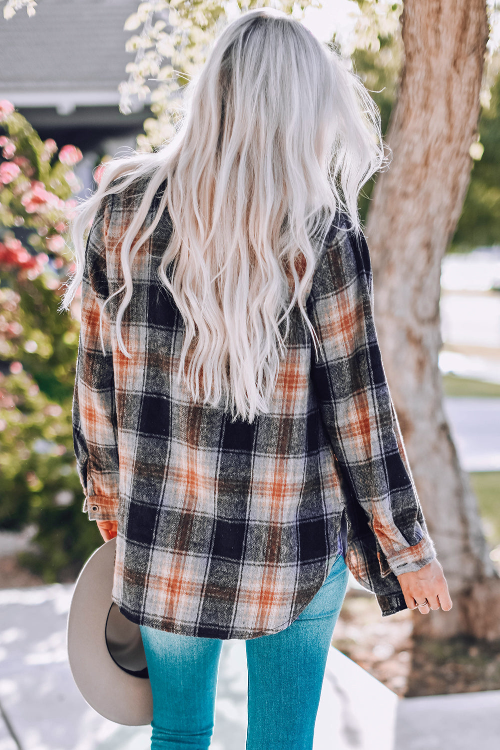 Black & Rust Oversize Rounded Hem Plaid Shacket