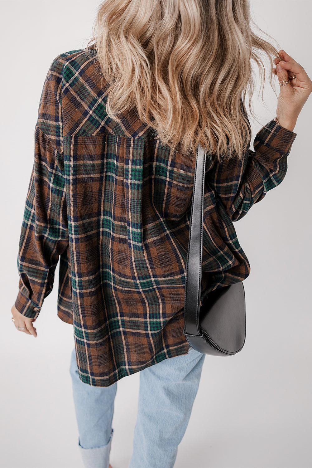 Brown Plaid Print Chest Pockets Buttoned Shacket