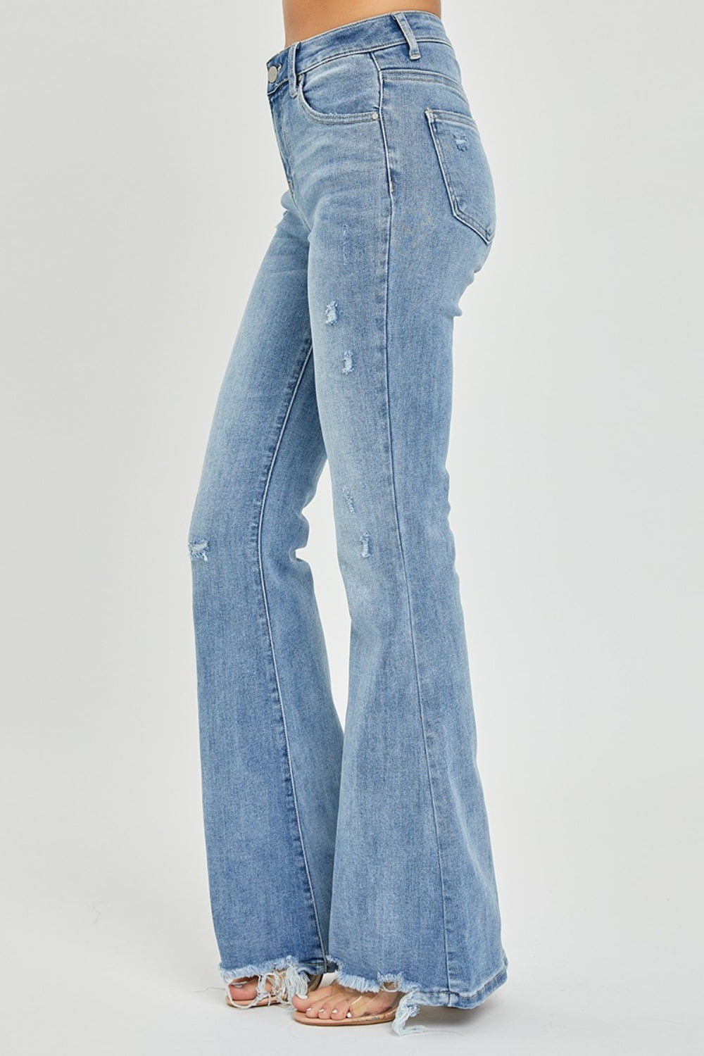 High Waisted Frayed Hem Flare Jeans