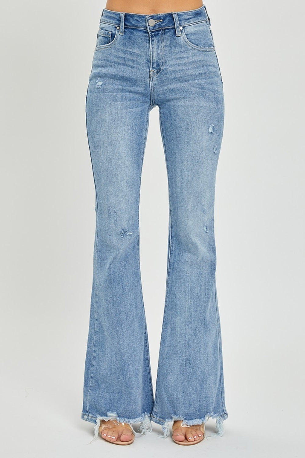 High Waisted Frayed Hem Flare Jeans