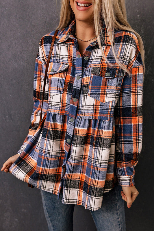 Multicolor Plaid Button Down Ruffled Shacket