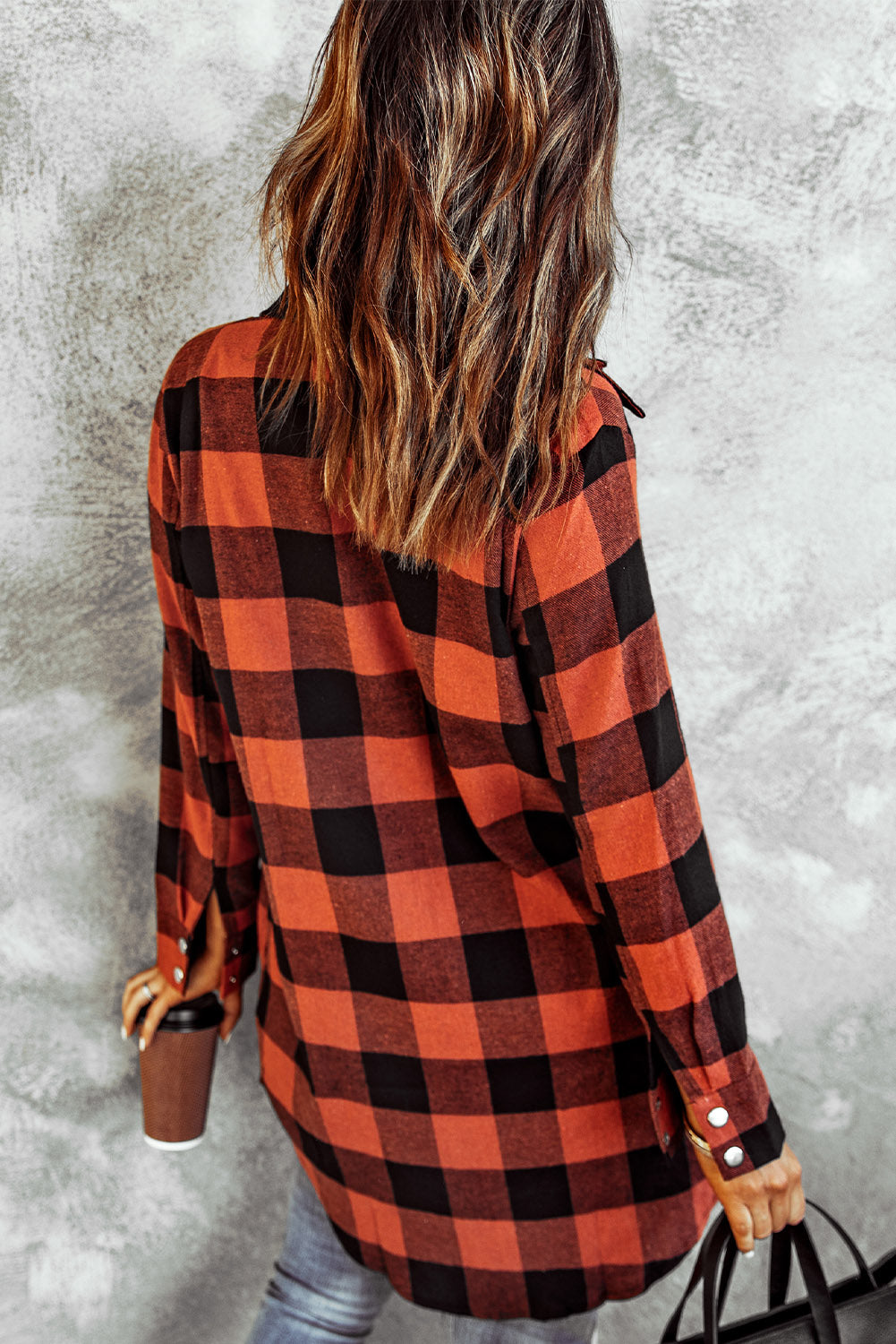 Red and Black Turn-down Collar Plaid Shacket