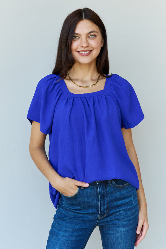 Royal Square Neck Short Sleeve Blouse 