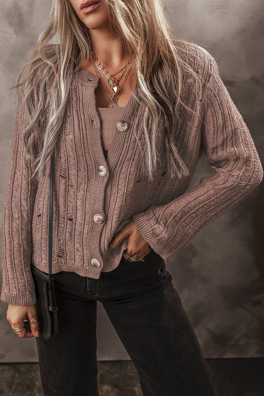 Textured Knit Buttoned Cardigan