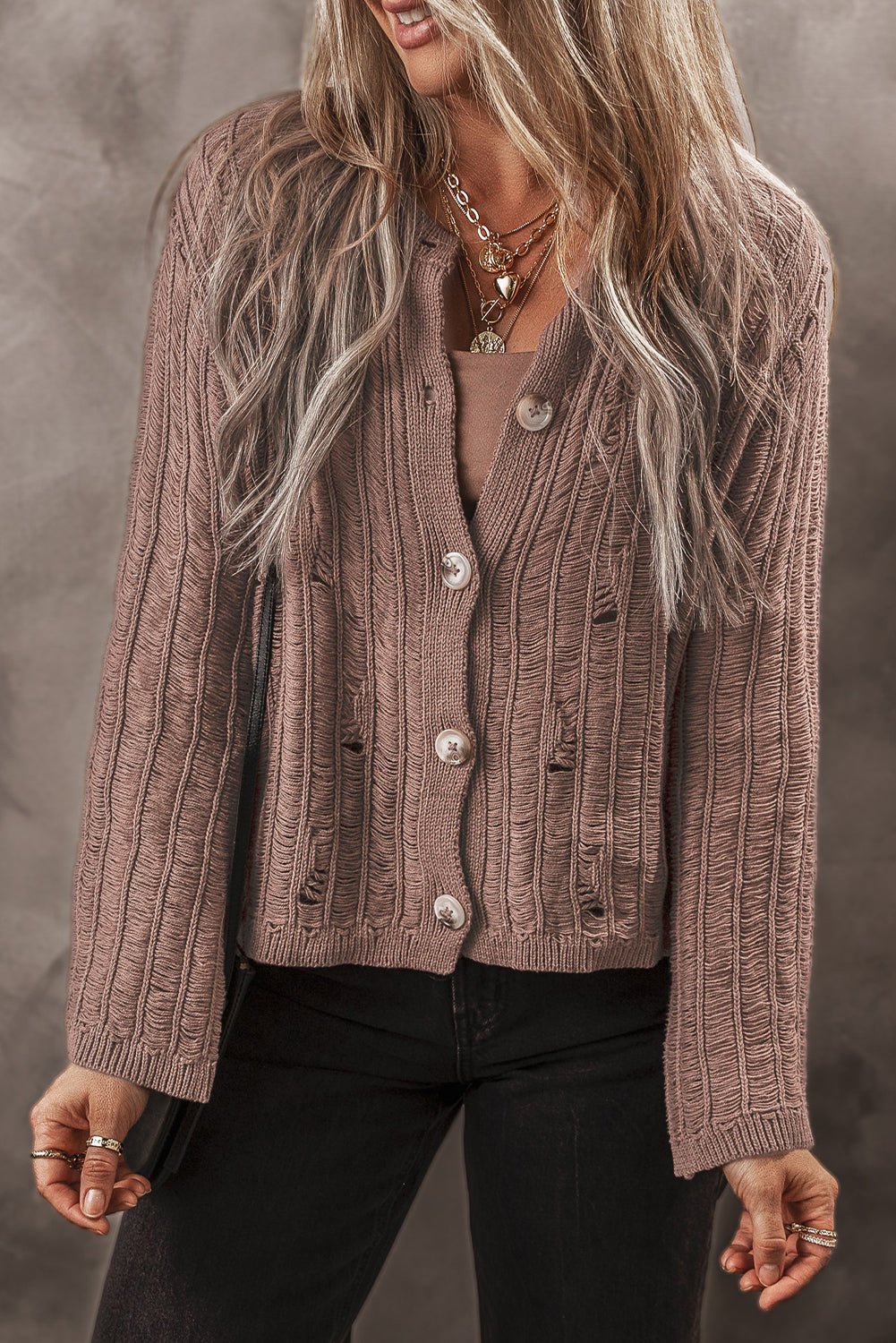 Textured Knit Buttoned Cardigan