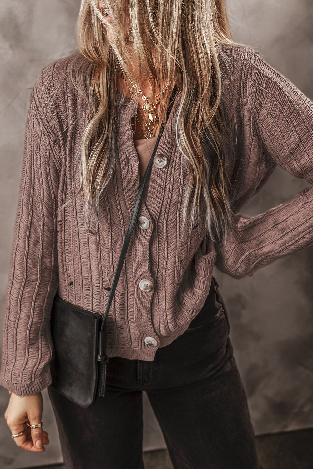 Textured Knit Buttoned Cardigan