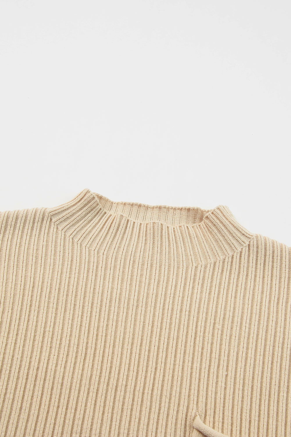 Oatmeal Patch Pocket Ribbed Knit Short Sleeve Turtleneck Sweater