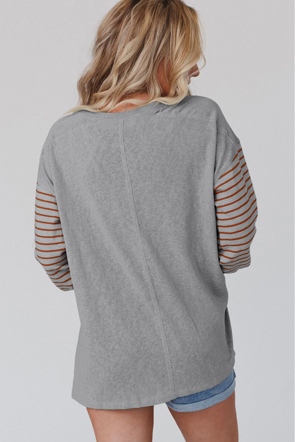 Gray & Rust Colorblock Striped Bishop Sleeve Top