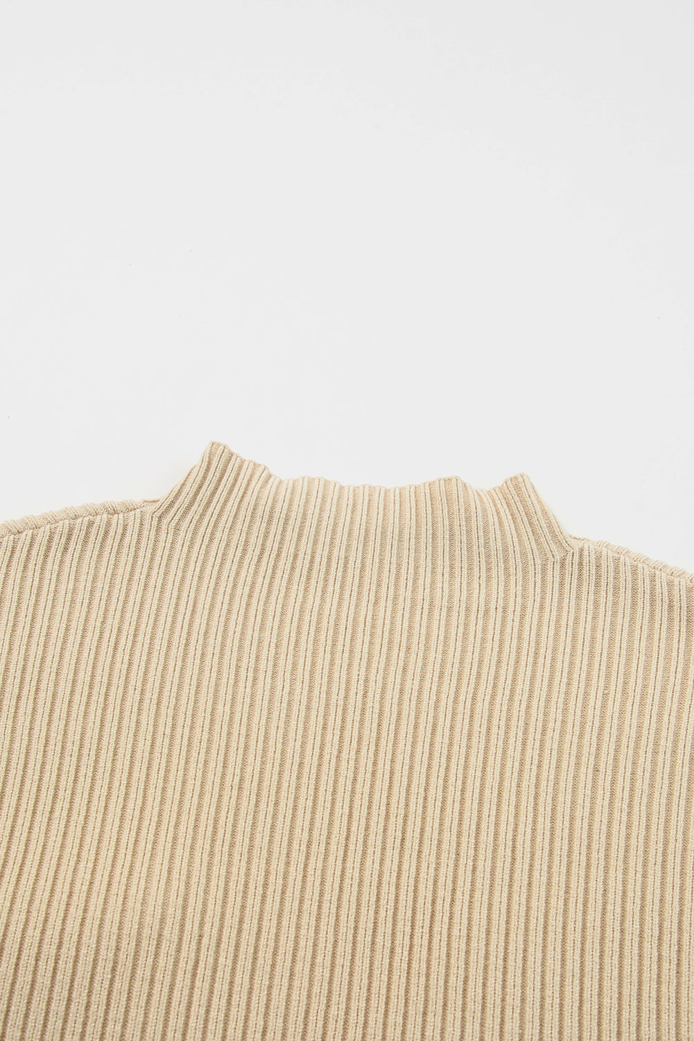 Oatmeal Patch Pocket Ribbed Knit Short Sleeve Turtleneck Sweater